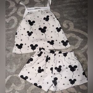 Girls White and Black Mickey Mouse Tank and Shorts Set